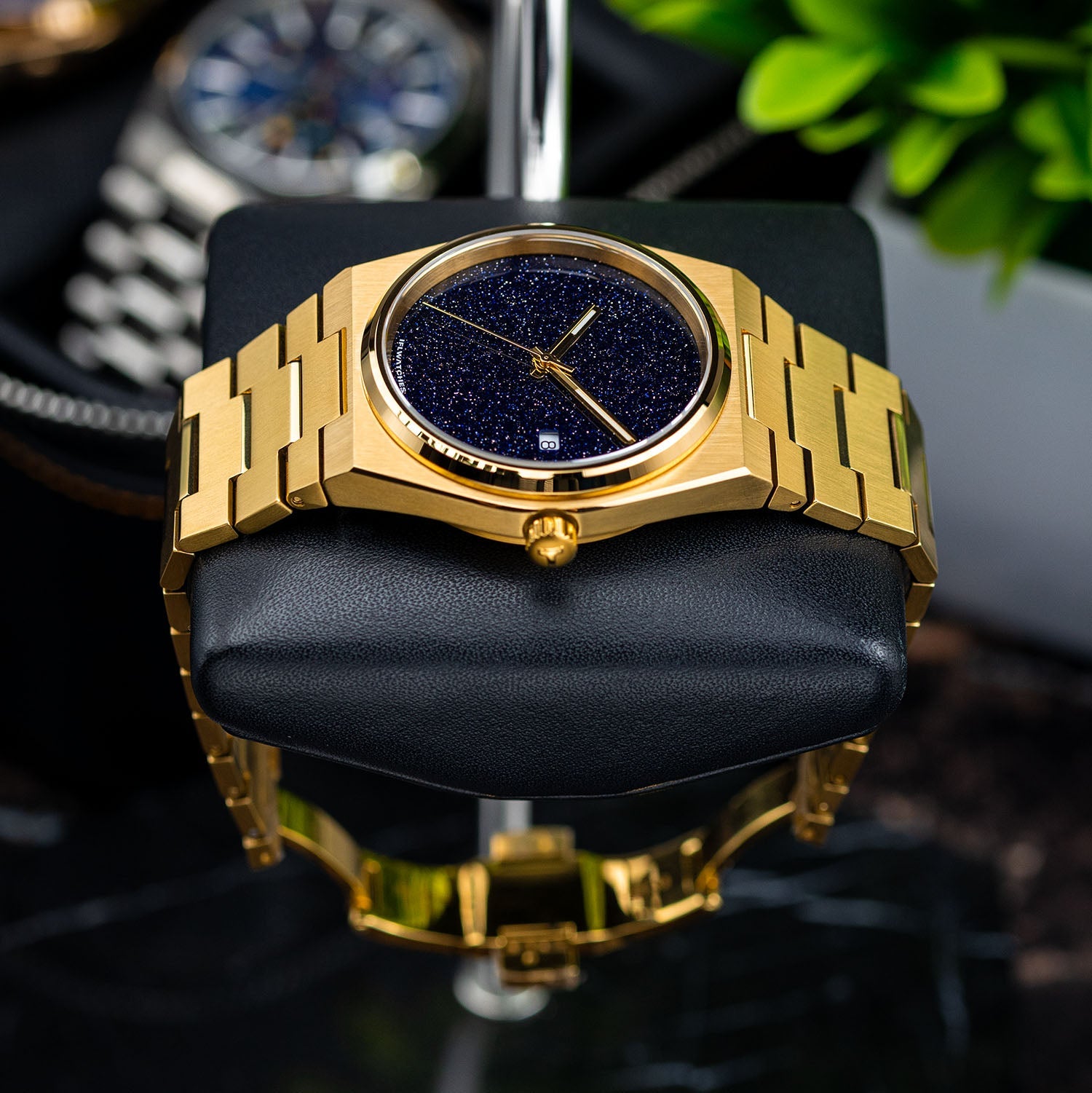 Aventurine Gold Concept – Custom natural aventurine stone dial on gold-tone stainless steel watch, bespoke timepiece by IFL Watches