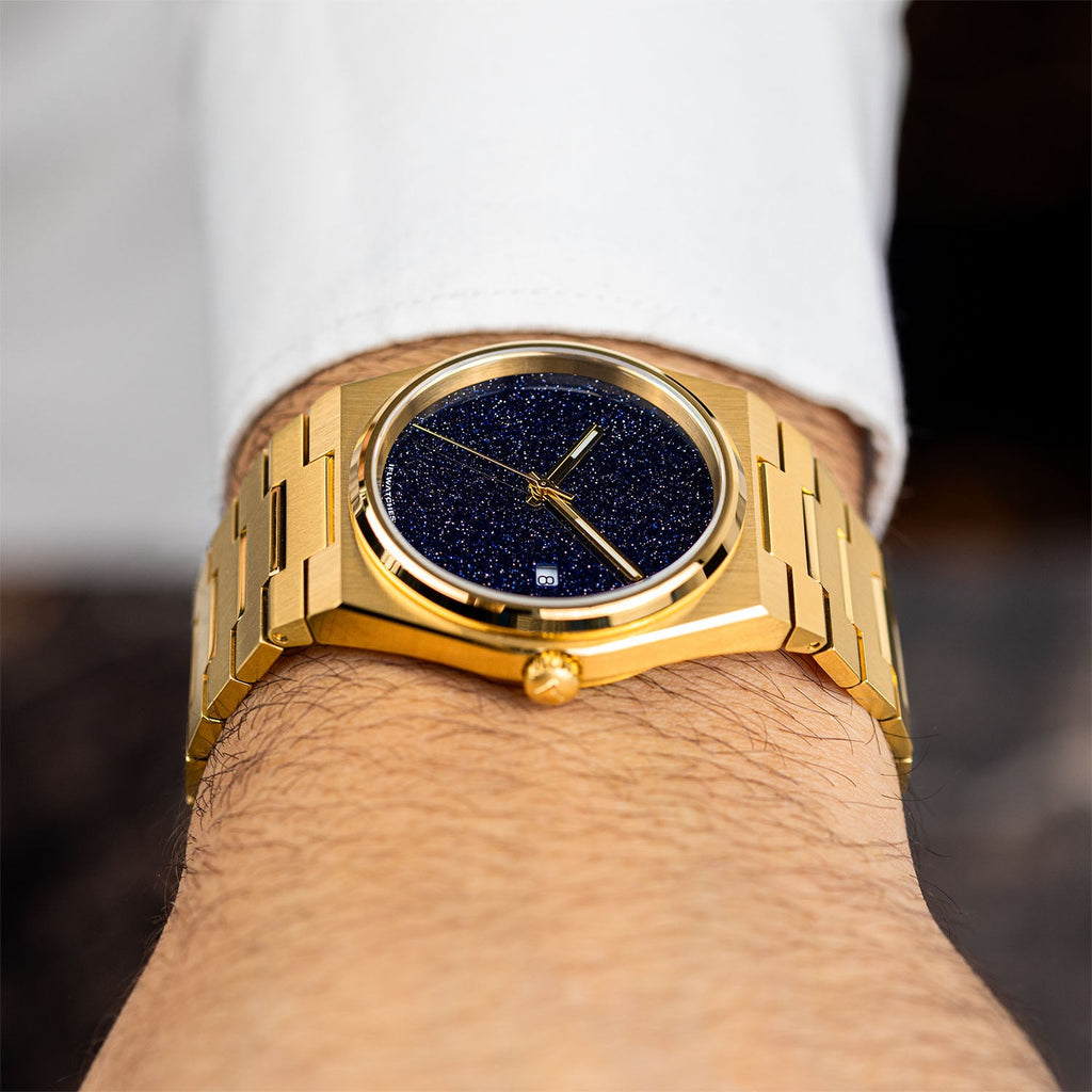 Aventurine Gold Concept – Custom natural aventurine stone dial on gold-tone stainless steel watch, bespoke timepiece by IFL Watches