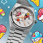 PRX Dialicious Concept – hand-painted custom Tissot PRX 35mm watch with candy-themed artwork, limited edition by IFL Watches.