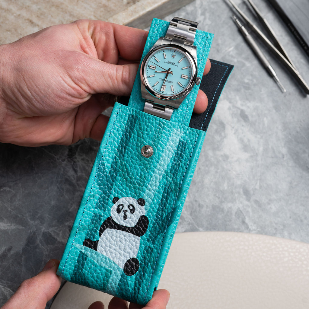 Teal Panda Leather Watch Pouch