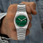 Malachite Steel Concept – Custom natural malachite stone dial on stainless steel watch, bespoke timepiece by IFL Watches
