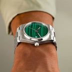 Malachite Steel Concept – Custom natural malachite stone dial on stainless steel watch, bespoke timepiece by IFL Watches