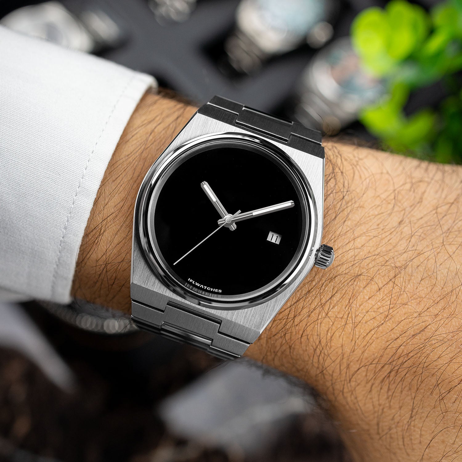 Onyx Steel Concept – Custom natural black onyx stone dial on stainless steel watch, bespoke timepiece by IFL Watches
