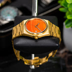 Red Agate Gold Concept – Custom natural red agate stone dial on gold-tone stainless steel watch, bespoke timepiece by IFL Watches