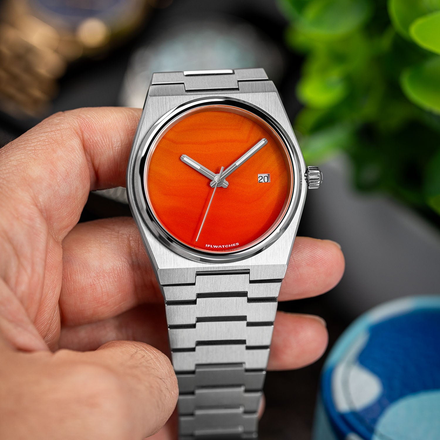 Red Agate Steel Concept – Custom natural red agate stone dial on stainless steel watch, bespoke timepiece by IFL Watches
